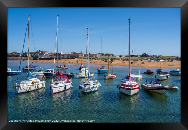 Boat moored in Elie harbour, East Neuk of Fife Framed Print by Angus McComiskey