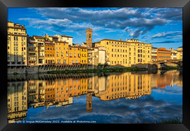 Golden hour on the Arno in Florence, Tuscany Framed Print by Angus McComiskey