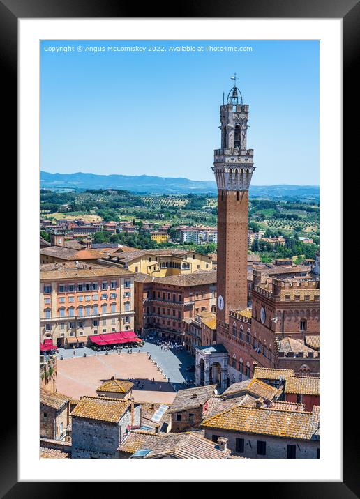 Torr del Mangia bell tower in Siena, Tuscany Framed Mounted Print by Angus McComiskey