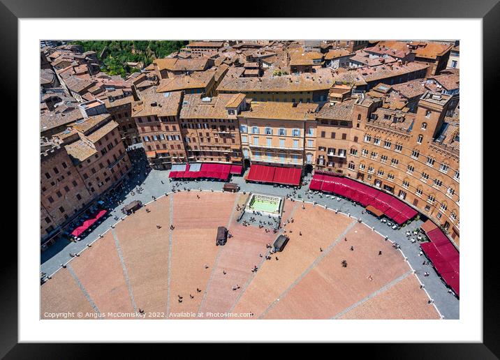 Aerial view of Piazza del Campo in Siena, Tuscany Framed Mounted Print by Angus McComiskey