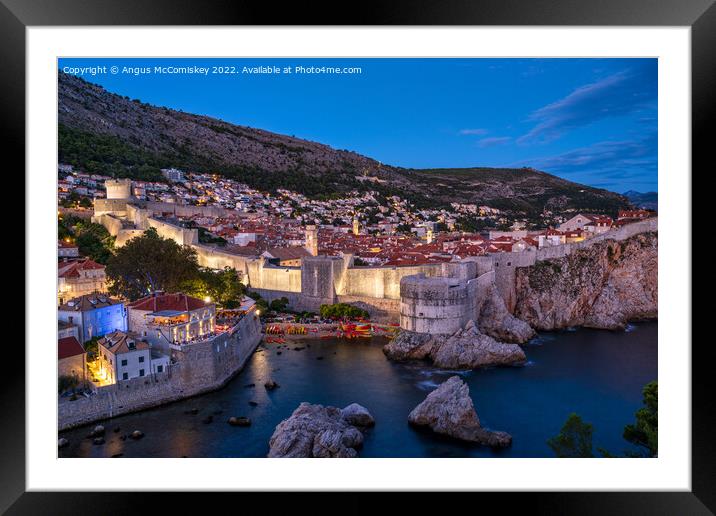 Old walled city of Dubrovnik at dusk, Croatia Framed Mounted Print by Angus McComiskey