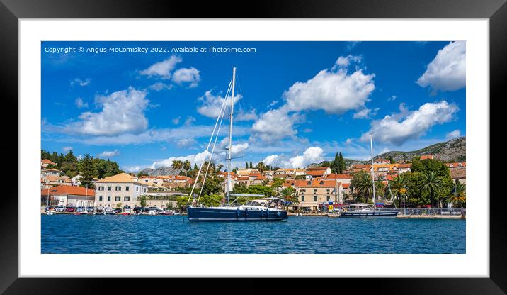 Yachts anchored on Cavtat waterfront in Croatia Framed Mounted Print by Angus McComiskey