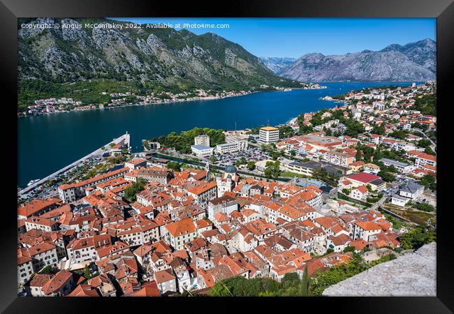 Aerial view of Kotor on Bay of Kotor in Montenegro Framed Print by Angus McComiskey