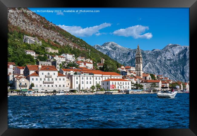 Perast waterfront on Bay of Kotor in Montenegro Framed Print by Angus McComiskey