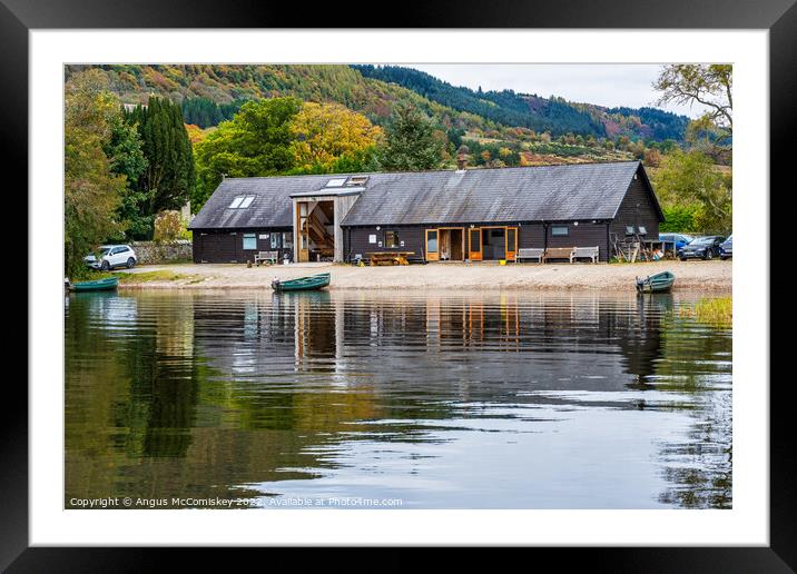 Lake of Menteith Fisheries cabin, Port of Menteith Framed Mounted Print by Angus McComiskey