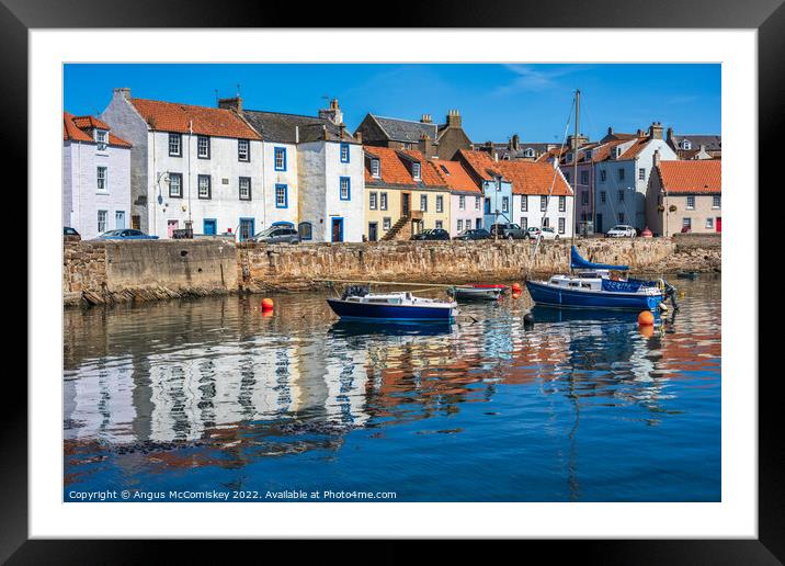 Colourful reflections in St Monans harbour Framed Mounted Print by Angus McComiskey