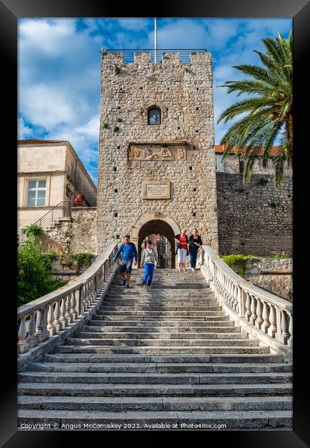 Land Gate and Revelin Tower, Korcula, Croatia Framed Print by Angus McComiskey