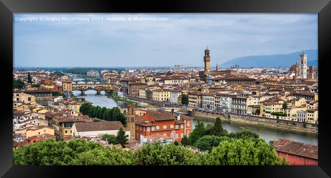 Ponte Vecchio, River Arno and Florence skyline Framed Print by Angus McComiskey