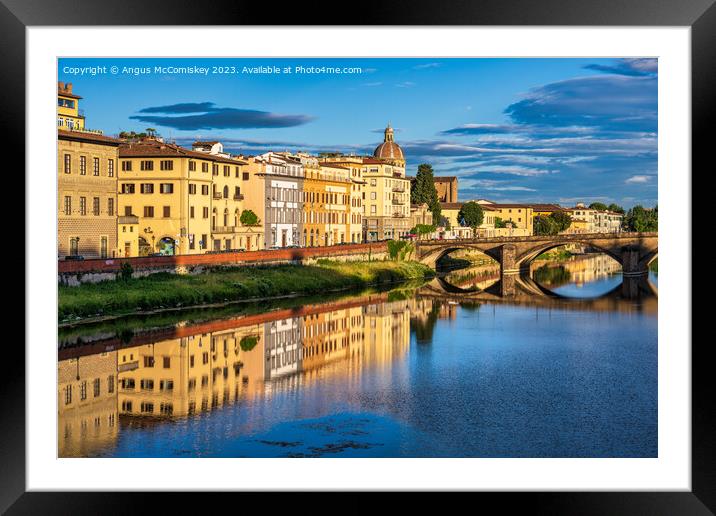 Golden hour on the Arno in Florence, Tuscany Framed Mounted Print by Angus McComiskey