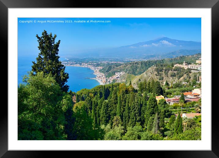 View of Mount Etna and east coastline of Sicily Framed Mounted Print by Angus McComiskey