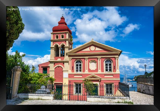 Colourful church in Corfu old town, Greece Framed Print by Angus McComiskey