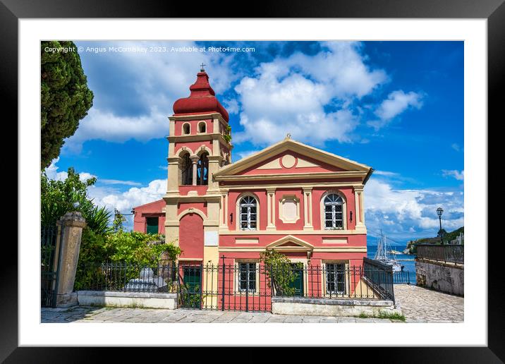 Colourful church in Corfu old town, Greece Framed Mounted Print by Angus McComiskey