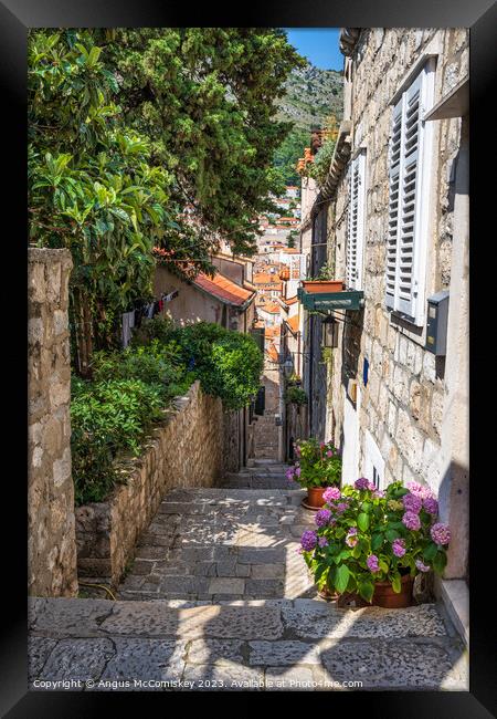 Picturesque Dubrovnik alleyway, Croatia Framed Print by Angus McComiskey