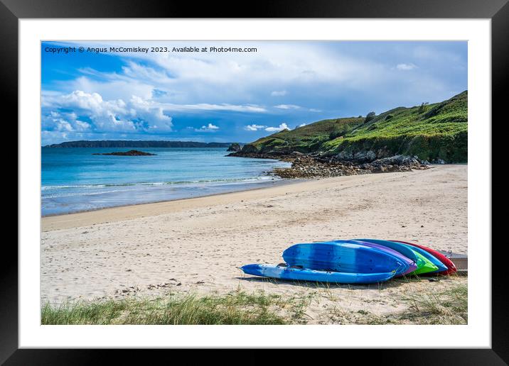 Paddle boards on Shell Beach on Herm Island Framed Mounted Print by Angus McComiskey
