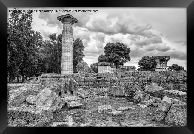 Temple of Zeus at ancient Olympia, Greece mono Framed Print by Angus McComiskey