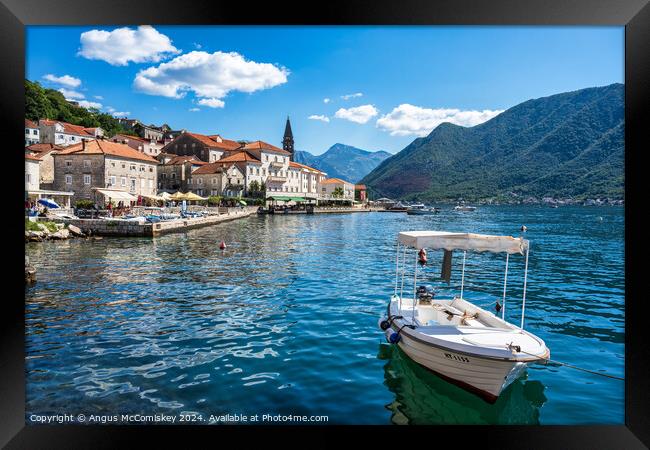 Perast waterfront on Bay of Kotor in Montenegro Framed Print by Angus McComiskey