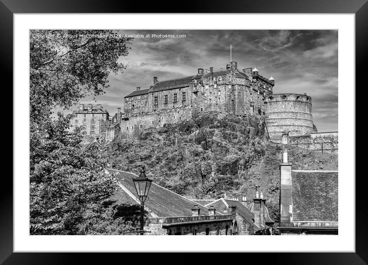 Edinburgh Castle from the Vennel (black and white) Framed Mounted Print by Angus McComiskey