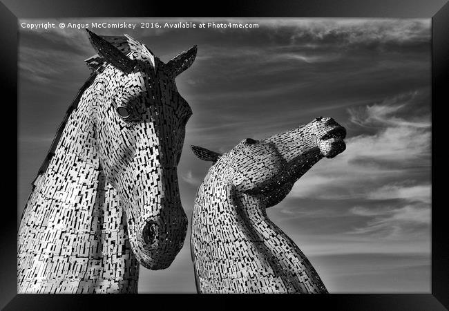 The Kelpies Falkirk black and white Framed Print by Angus McComiskey