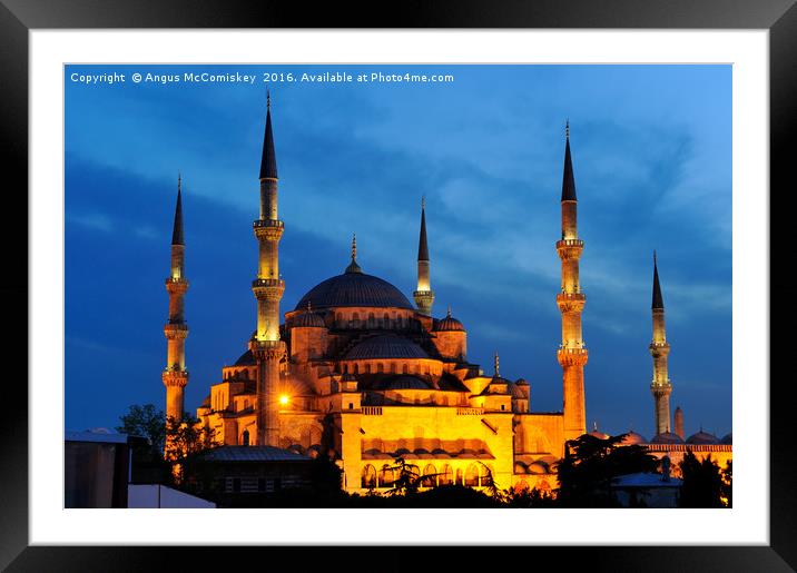 Blue Mosque at twilight Framed Mounted Print by Angus McComiskey
