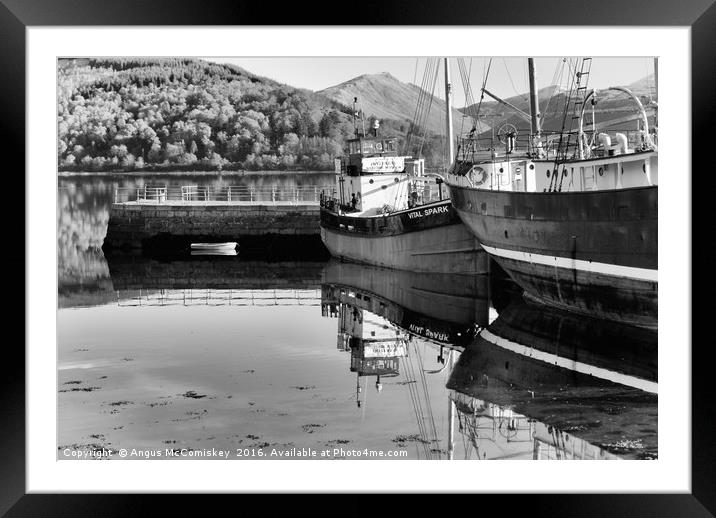 Clyde puffer Vital Spark at Inveraray Pier mono Framed Mounted Print by Angus McComiskey