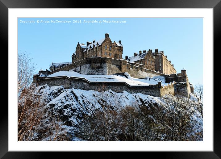 Edinburgh Castle in snow Framed Mounted Print by Angus McComiskey