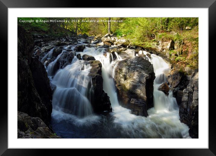 Black Linn Waterfall in spring Framed Mounted Print by Angus McComiskey