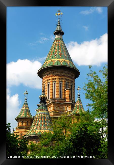Tower of Orthodox Cathedral in Timisoara, Romania Framed Print by Angus McComiskey