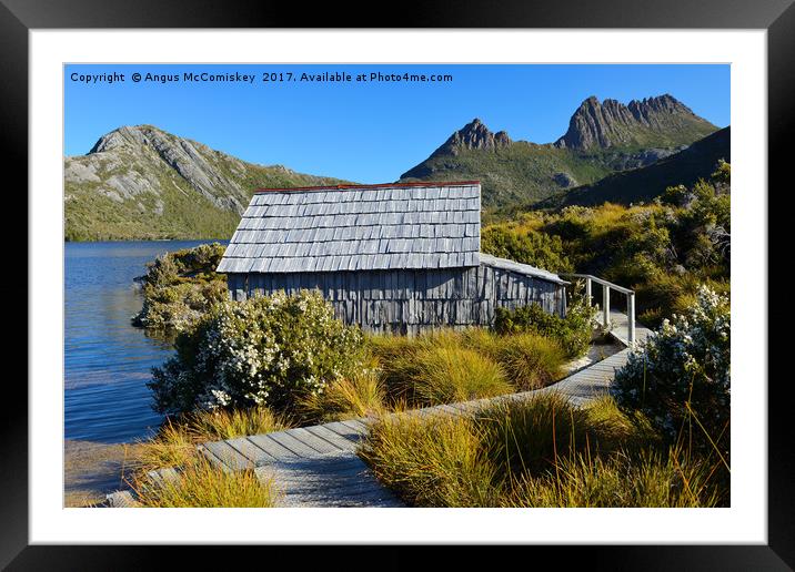 Boat shed on Dove Lake Framed Mounted Print by Angus McComiskey