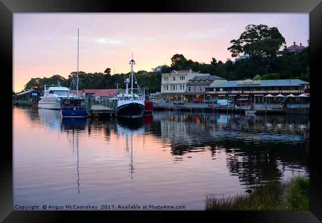 Boats in Strahan seafront Tasmania Framed Print by Angus McComiskey