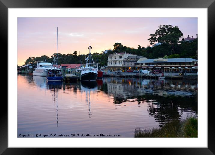 Boats in Strahan seafront Tasmania Framed Mounted Print by Angus McComiskey