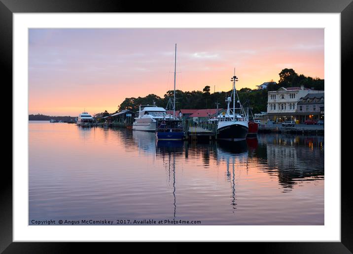 Strahan seafront at sunset Framed Mounted Print by Angus McComiskey