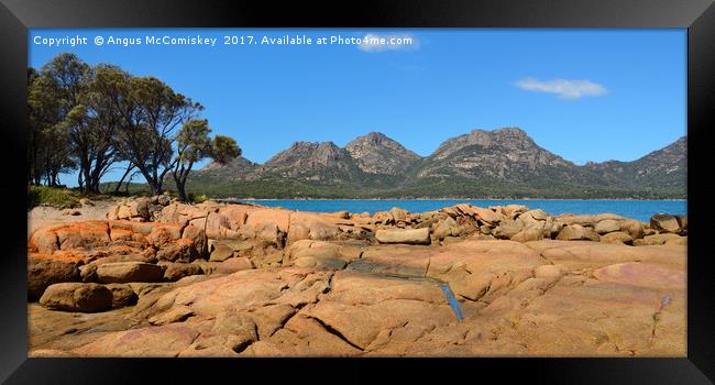 Coles Bay looking towards Hazard Mountains Framed Print by Angus McComiskey