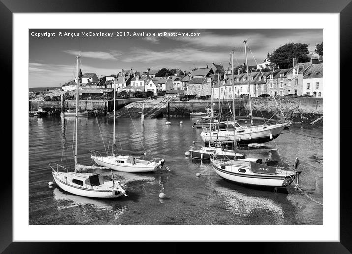 Yachts at anchor in St Monans harbour (mono) Framed Mounted Print by Angus McComiskey