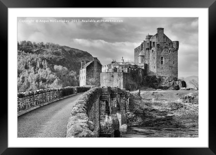 Bridge to Eilean Donan Castle (mono) Framed Mounted Print by Angus McComiskey