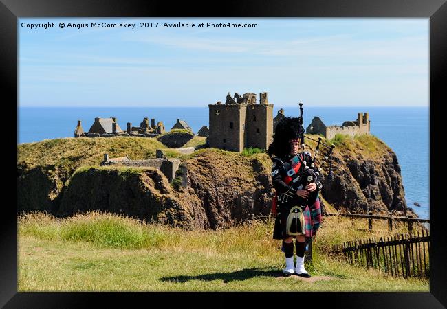 Piper at Dunnottar Castle Framed Print by Angus McComiskey