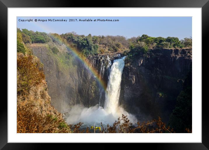 Rainbow over Devil's Cataract - Victoria Falls Framed Mounted Print by Angus McComiskey