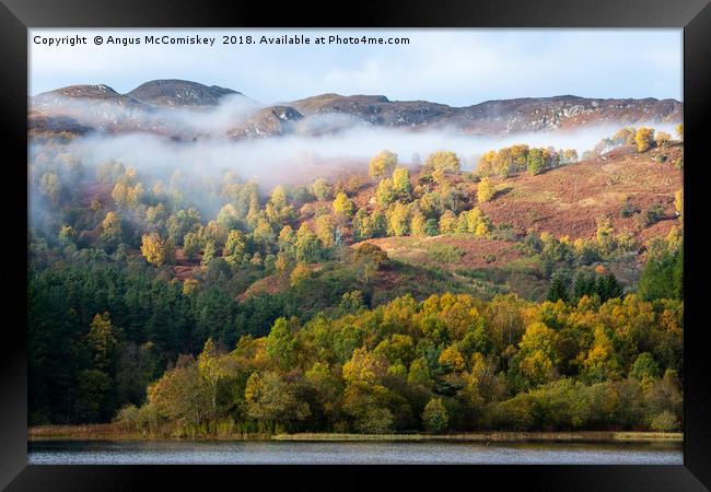 Mist shrouded autumn colours on Loch Faskally Framed Print by Angus McComiskey