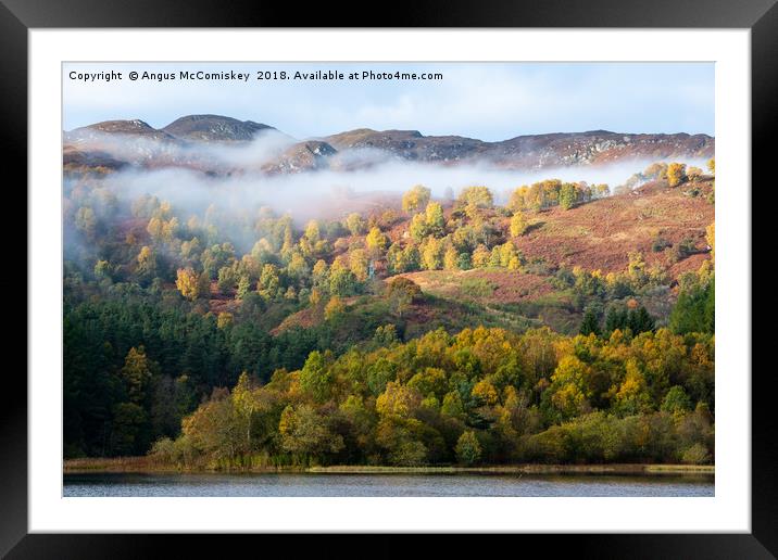 Mist shrouded autumn colours on Loch Faskally Framed Mounted Print by Angus McComiskey