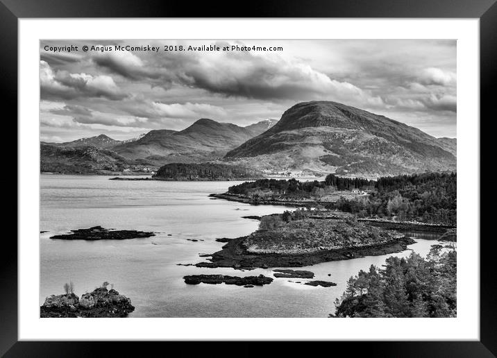 View across Loch Shieldaig mono Framed Mounted Print by Angus McComiskey