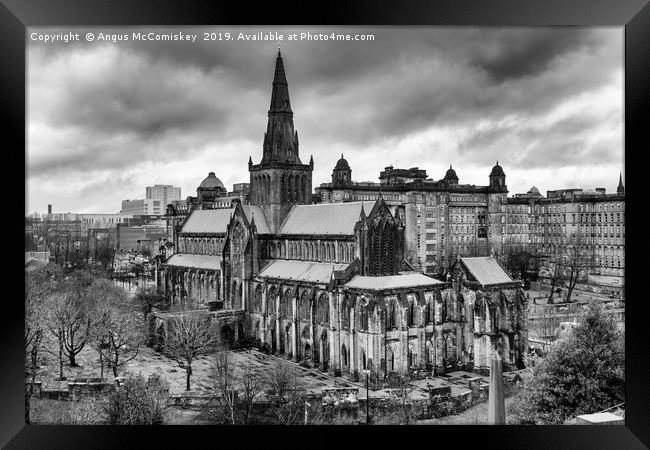 Glasgow Cathedral from the Necropolis monochrome Framed Print by Angus McComiskey