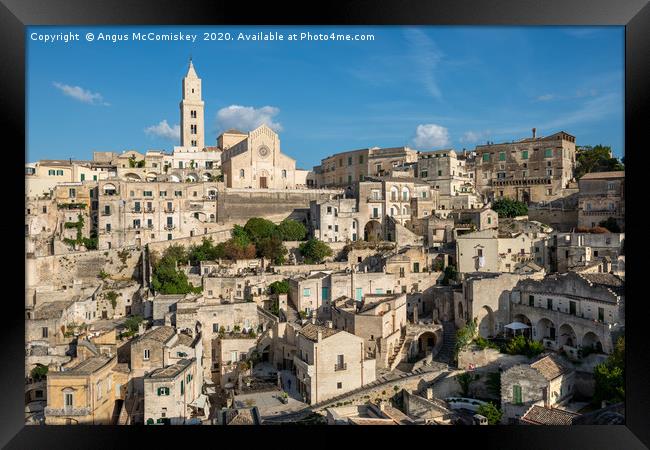 View across Sasso Barisano to Matera Cathedral Framed Print by Angus McComiskey