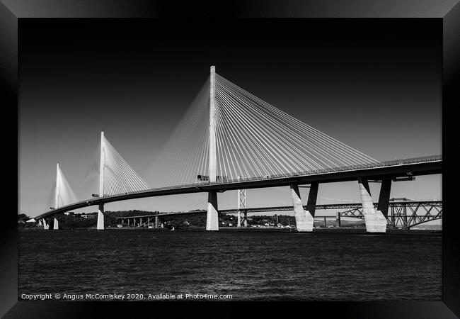 Queensferry Crossing mono Framed Print by Angus McComiskey