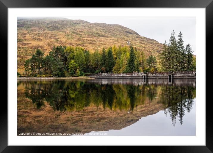 Loch Arklet dam reflections Framed Mounted Print by Angus McComiskey