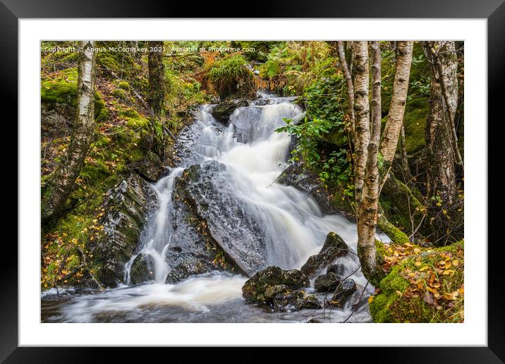 Woodland waterfall Trossachs, Scotland Framed Mounted Print by Angus McComiskey