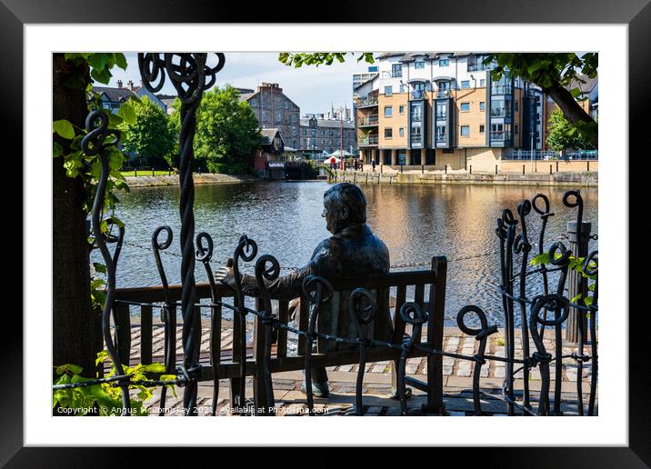 Bronze sculpture overlooking the Water of Leith Framed Mounted Print by Angus McComiskey