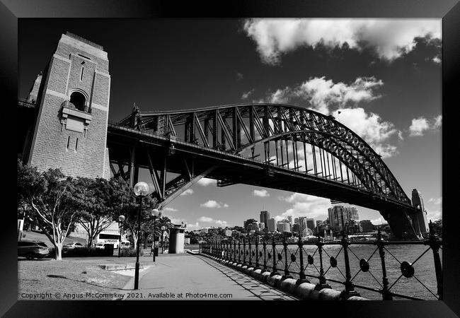 Sydney Harbour Bridge mono Framed Print by Angus McComiskey