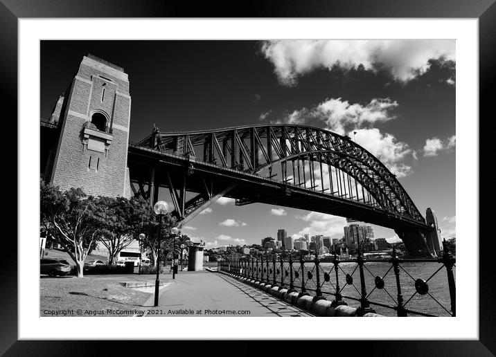 Sydney Harbour Bridge mono Framed Mounted Print by Angus McComiskey