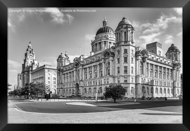 The Three Graces Liverpool mono Framed Print by Angus McComiskey