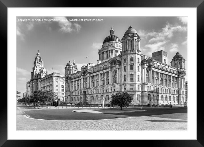The Three Graces Liverpool mono Framed Mounted Print by Angus McComiskey