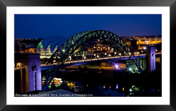 Tyne Bridge at Night Framed Mounted Print by Alan Crawford